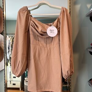 NWT sexy beige/tan Long Sleeve Mini Dress